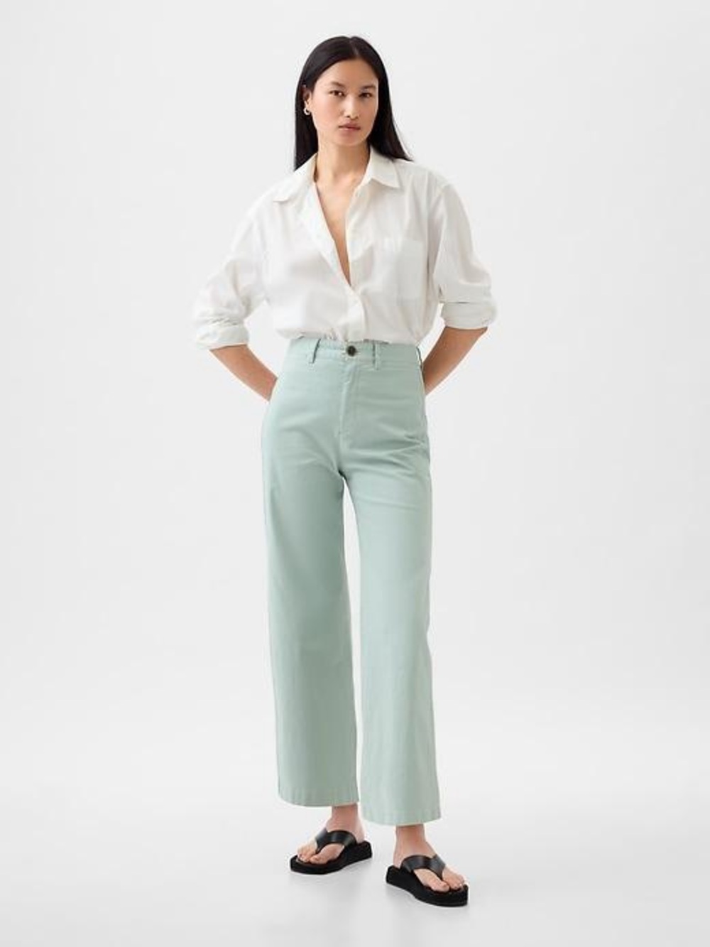 Gap High Stride Wide-Leg Ankle Khaki Pants Frothy Aqua Blue